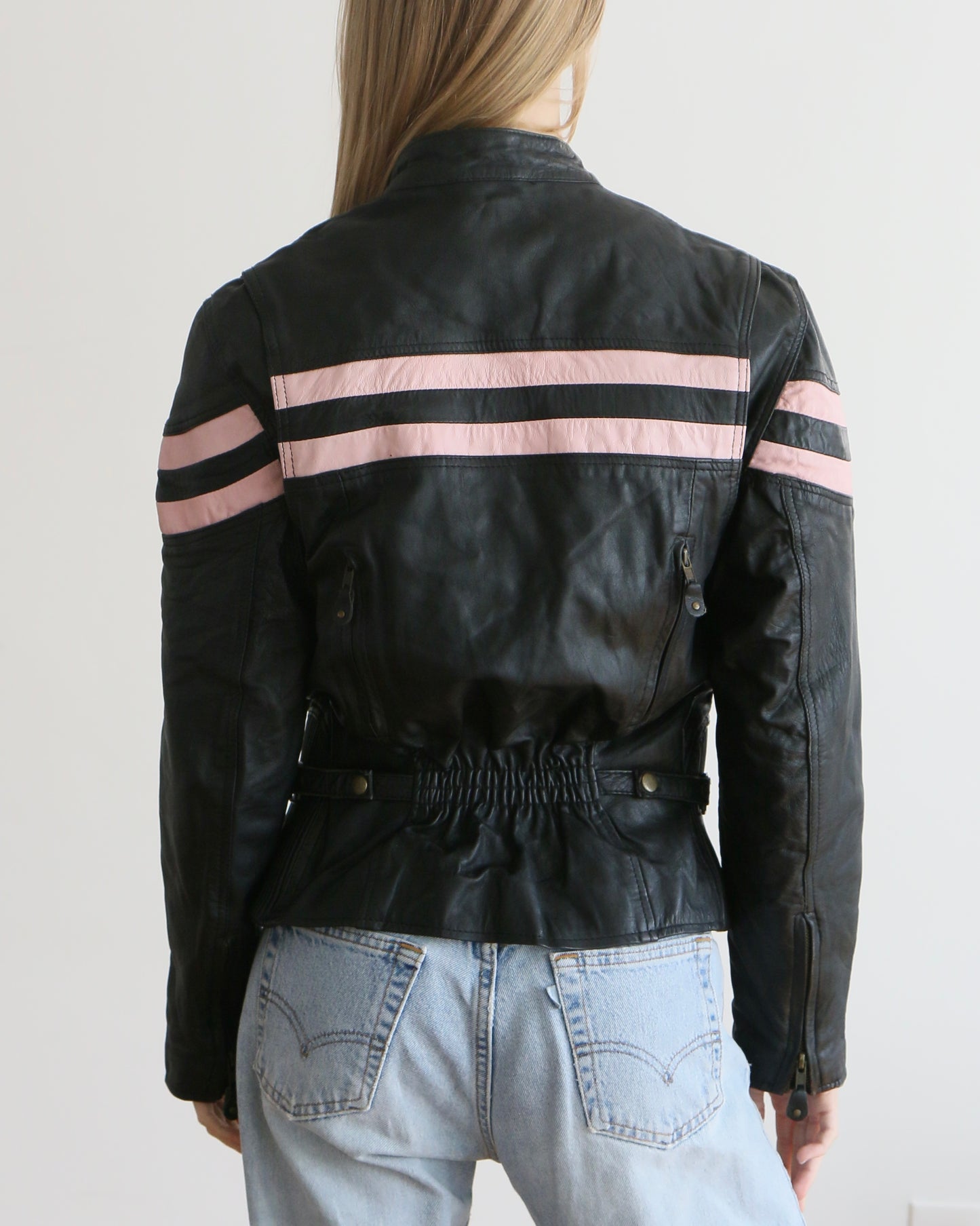 Pink Striped Moto Jacket